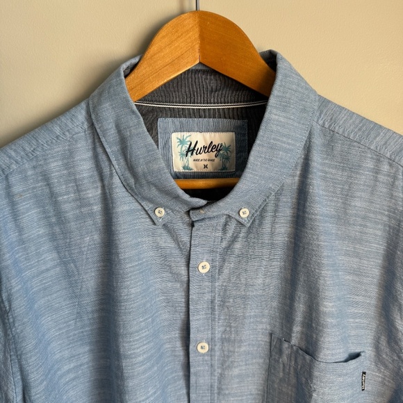 Hurley Men's Chambray Woven Short Sleeve‎ Button Up Cotton Shirt Blue XXL Casual - Picture 6 of 14